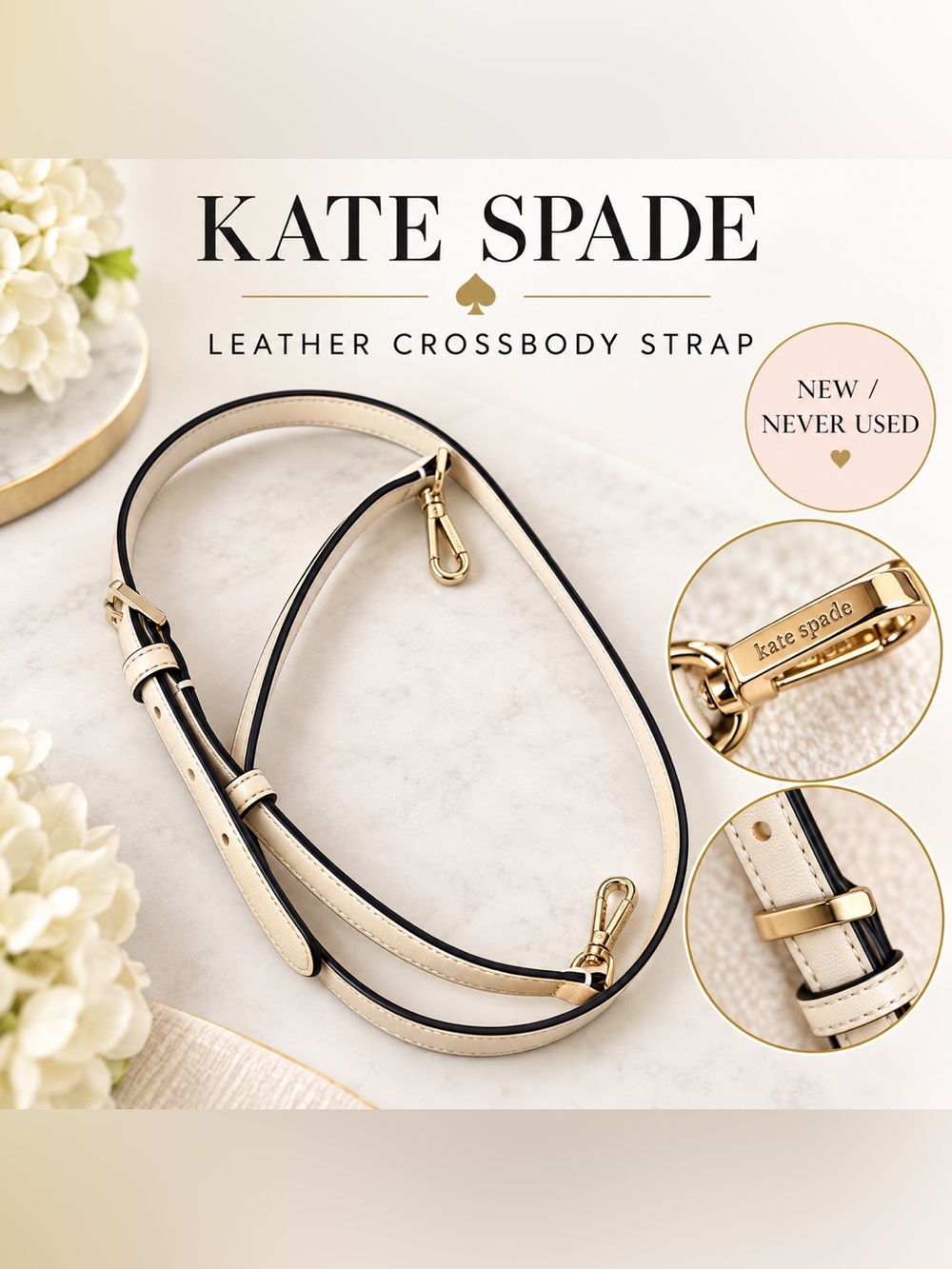 Kate Spade Cream Leather Adjustable Crossbody Strap NWOT